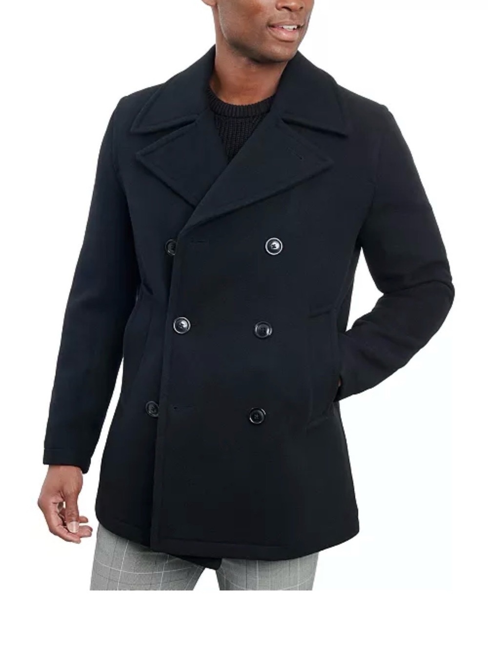 London Fog
Men Black Double-Breasted Wool Blend Peacoat City Streetwear